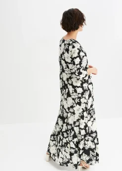 bonprix bonprix Vestido largo de viscosa fluida negro-crema con flores New