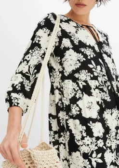 bonprix bonprix Vestido largo de viscosa fluida negro-crema con flores New