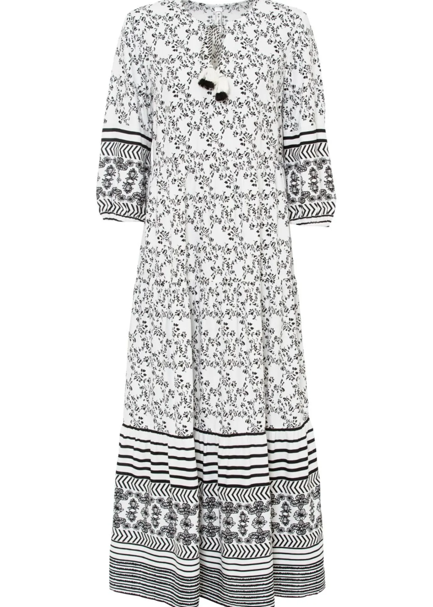 bonprix bonprix Vestido largo de viscosa fluida Blanco-negro con estampado gráfico Outlet