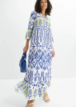 bonprix bonprix Vestido largo de viscosa fluida Blanco-azul-verde Sale