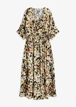 bonprix bonprix Vestido largo de viscosa fluida con lentejuelas estampado leo arena-negro-caqui New