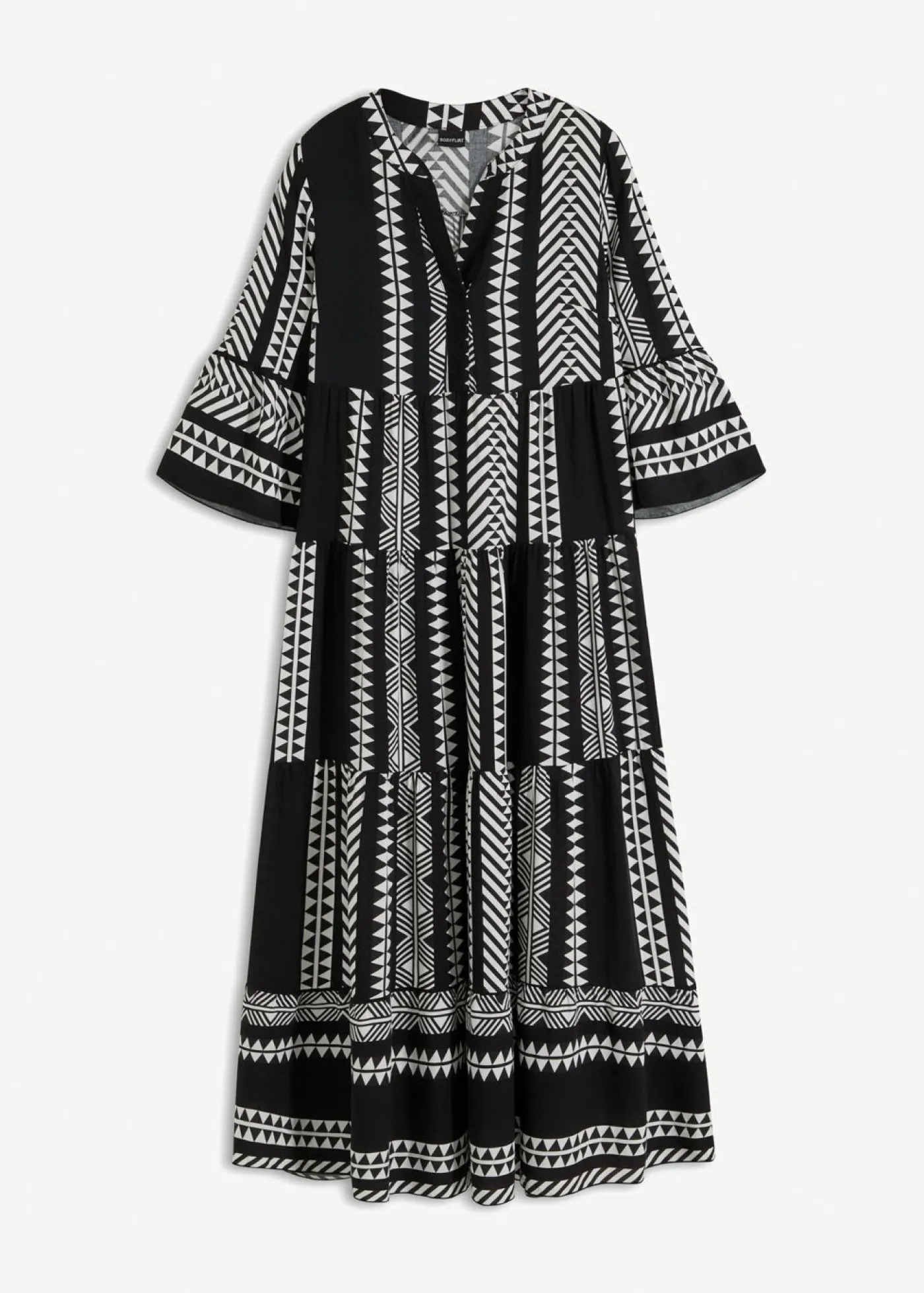 bonprix bonprix Vestido largo de viscosa fluida Negro-Blanco lana con estampado gráfico Discount
