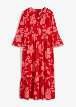 bonprix bonprix Vestido largo de viscosa fluida fresa/rosa loto con flores New