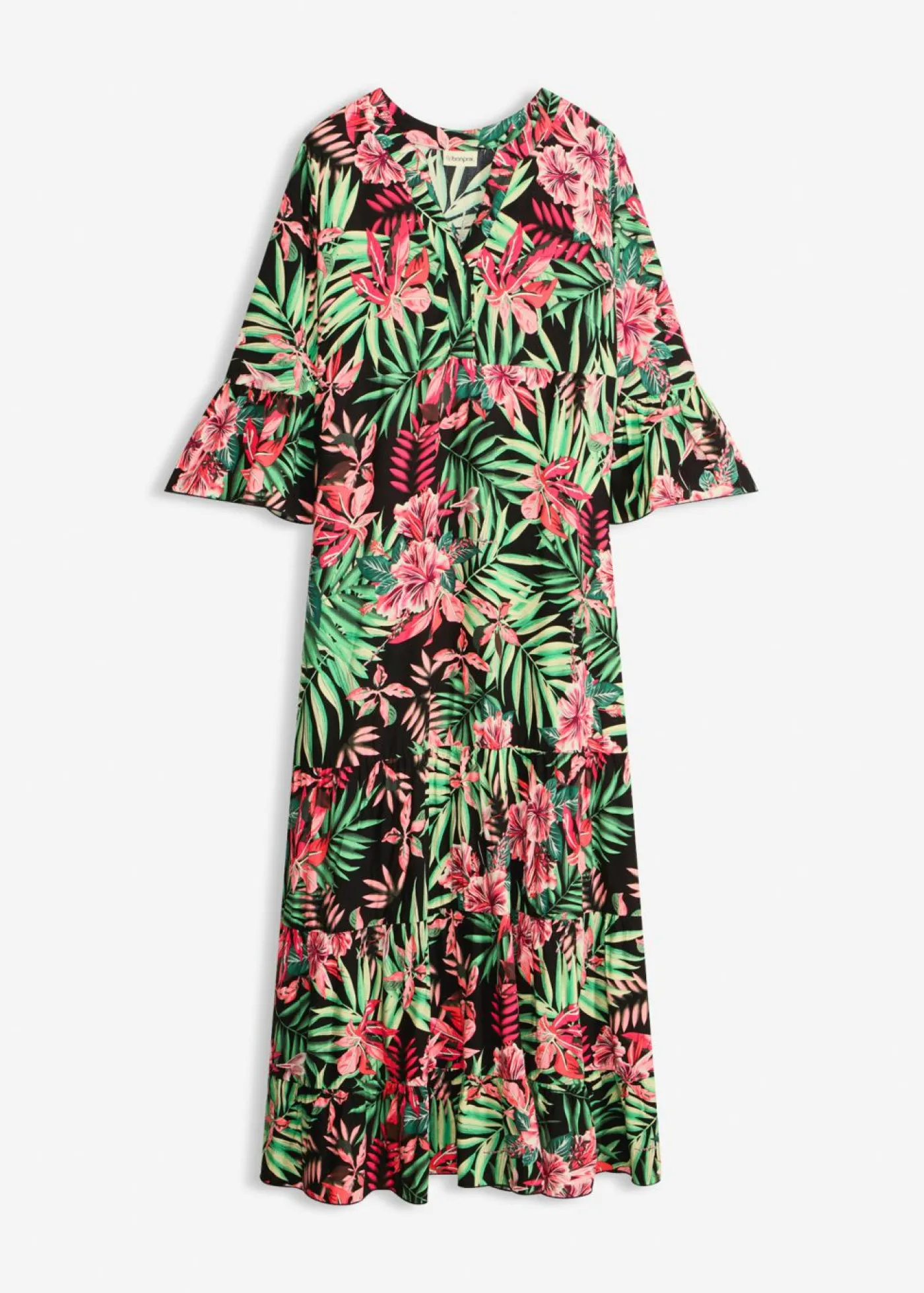 bonprix bonprix Vestido largo de viscosa fluida Negro-verde de flores Online
