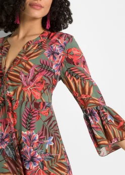 bonprix bonprix Vestido largo de viscosa fluida Negro-verde de flores Online