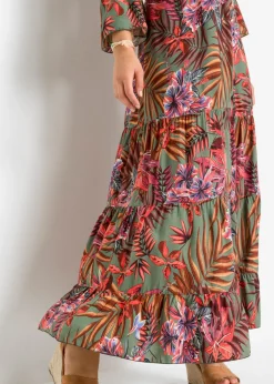 bonprix bonprix Vestido largo de viscosa fluida Negro-verde de flores Online