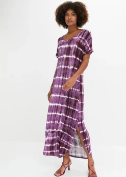 bonprix bonprix Vestido largo de viscosa fluida púrpura/blanco estampado