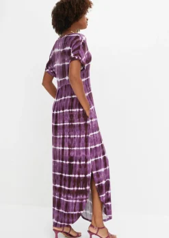 bonprix bonprix Vestido largo de viscosa fluida púrpura/blanco estampado