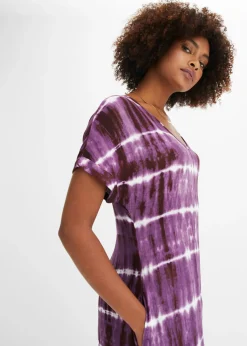 bonprix bonprix Vestido largo de viscosa fluida púrpura/blanco estampado