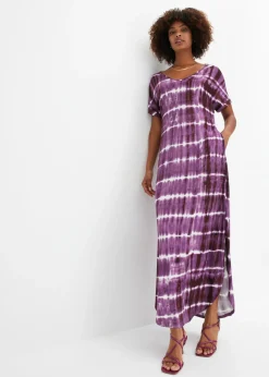 bonprix bonprix Vestido largo de viscosa fluida púrpura/blanco estampado