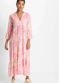 bonprix bonprix Vestido largo de viscosa fluida rosa brillante-arena claro con flores Online