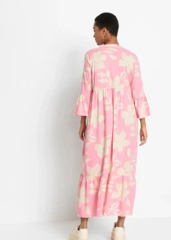 bonprix bonprix Vestido largo de viscosa fluida rosa brillante-arena claro con flores Online