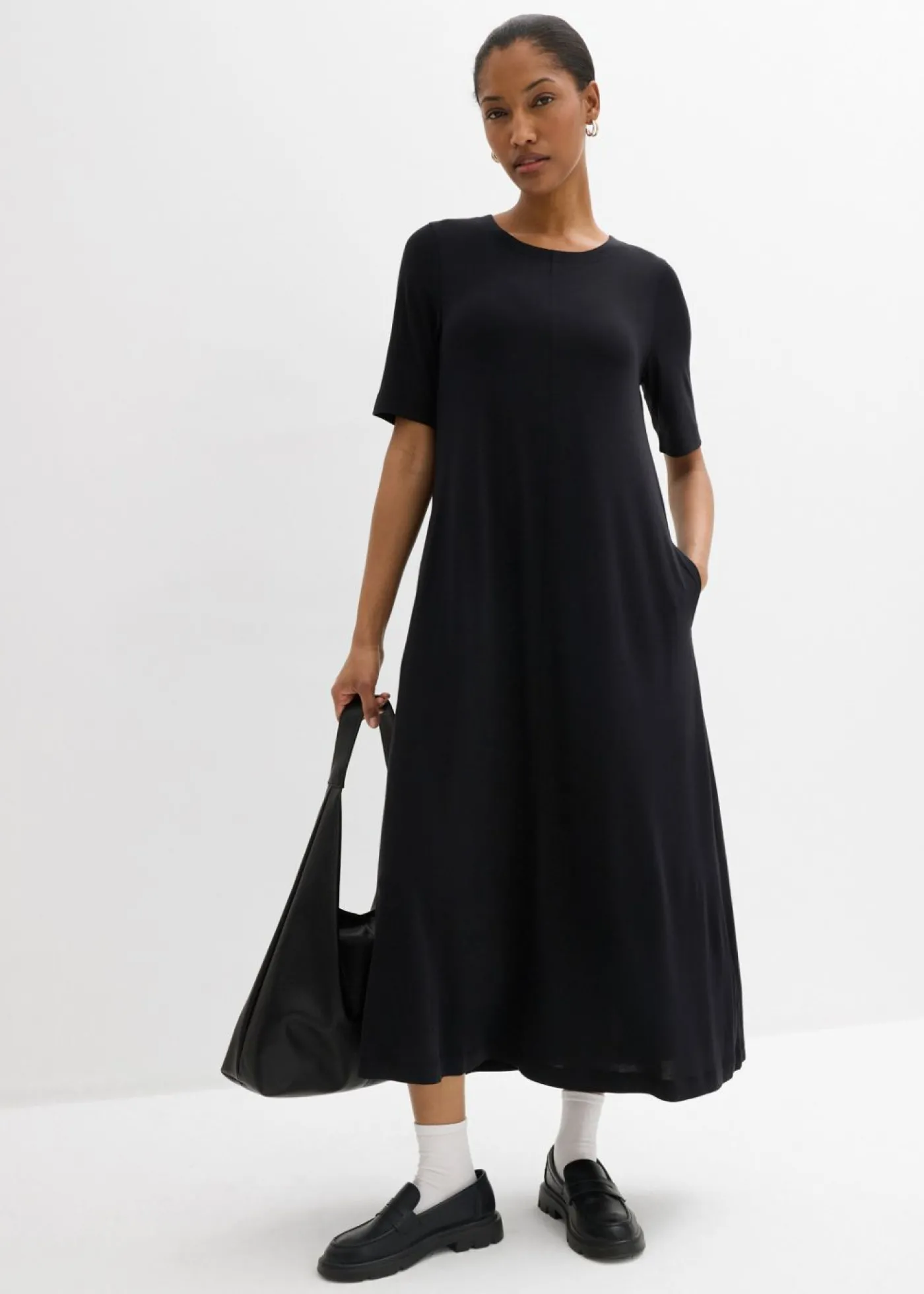 bonprix bonprix Vestido largo en mezcla de modal Negro Outlet