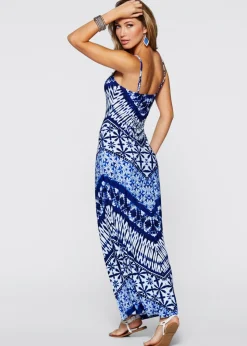 bonprix bonprix Vestido largo estampado Azul-blanco estampado Outlet