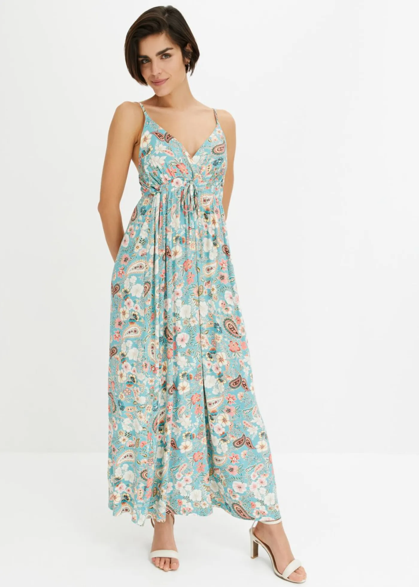 bonprix bonprix Vestido largo estampado menta con flores Discount
