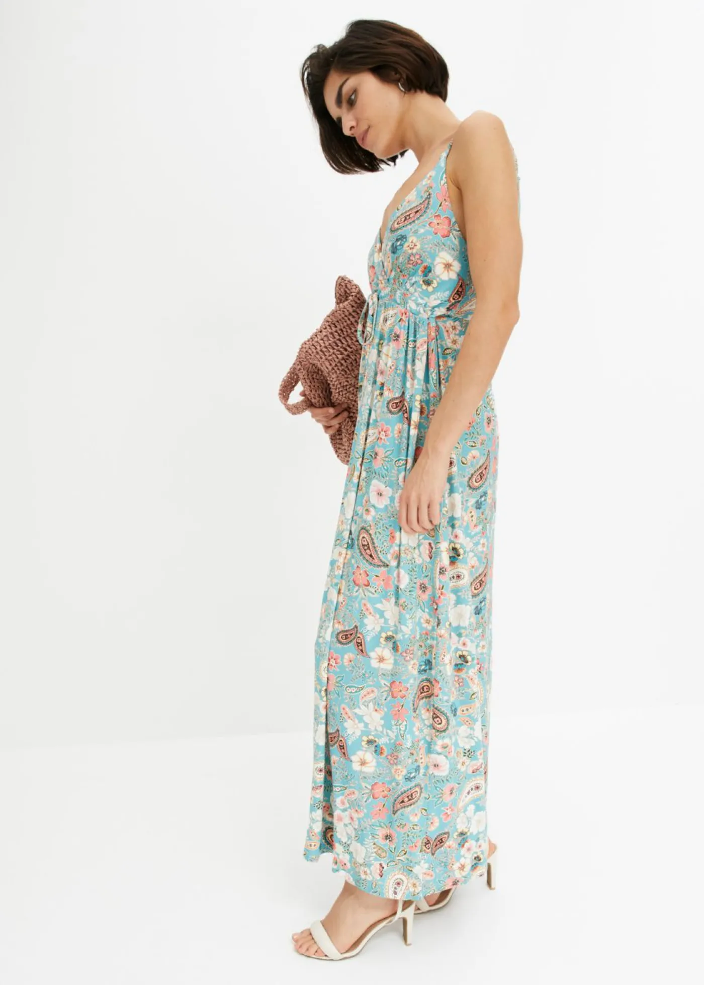 bonprix bonprix Vestido largo estampado menta con flores Discount