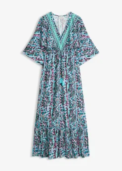 bonprix bonprix Vestido largo estampado de viscosa fluida turquesa/púrpura Online