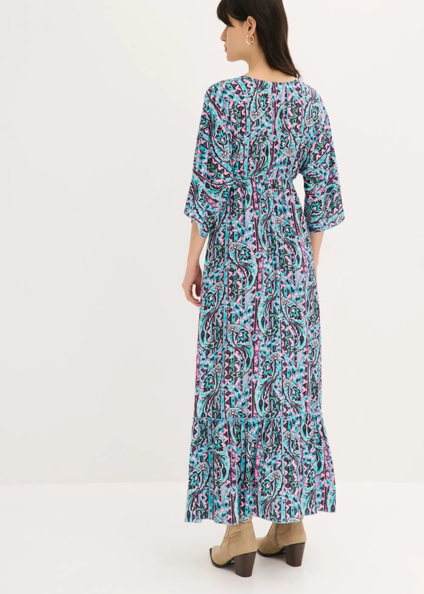 bonprix bonprix Vestido largo estampado de viscosa fluida turquesa/púrpura Online