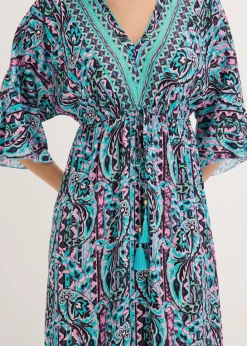 bonprix bonprix Vestido largo estampado de viscosa fluida turquesa/púrpura Online
