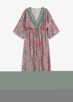 bonprix bonprix Vestido largo estampado de viscosa fluida rosa caliente/turquesa Sale