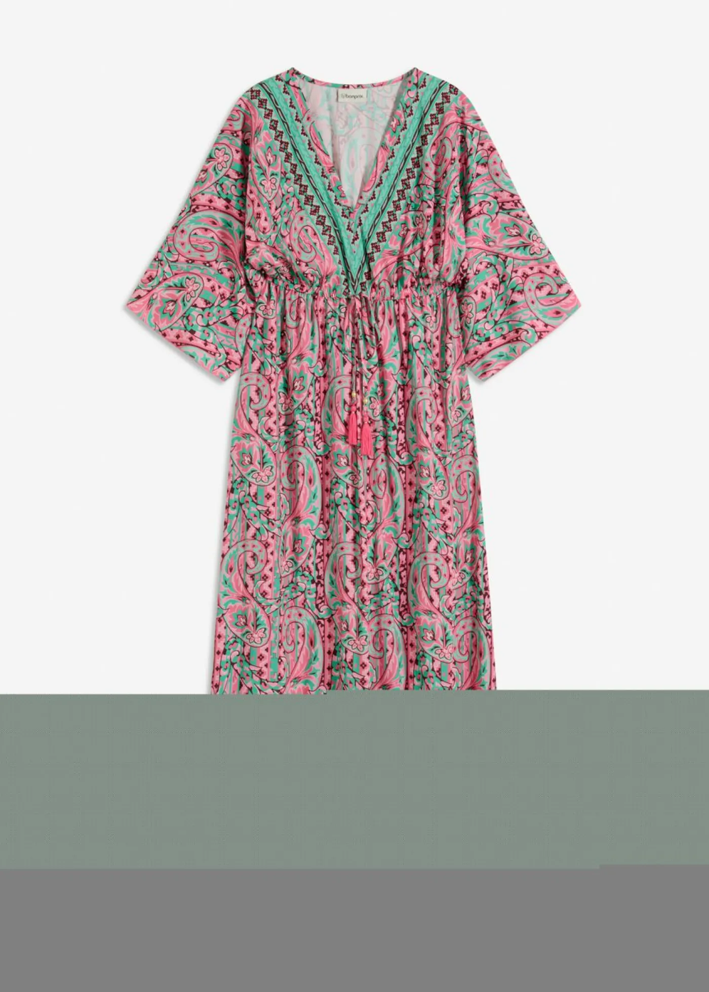 bonprix bonprix Vestido largo estampado de viscosa fluida rosa caliente/turquesa Sale