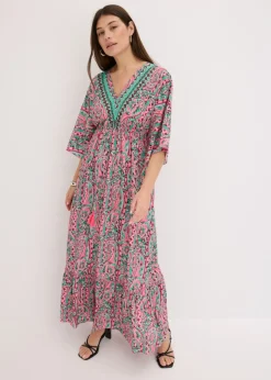 bonprix bonprix Vestido largo estampado de viscosa fluida rosa caliente/turquesa Sale