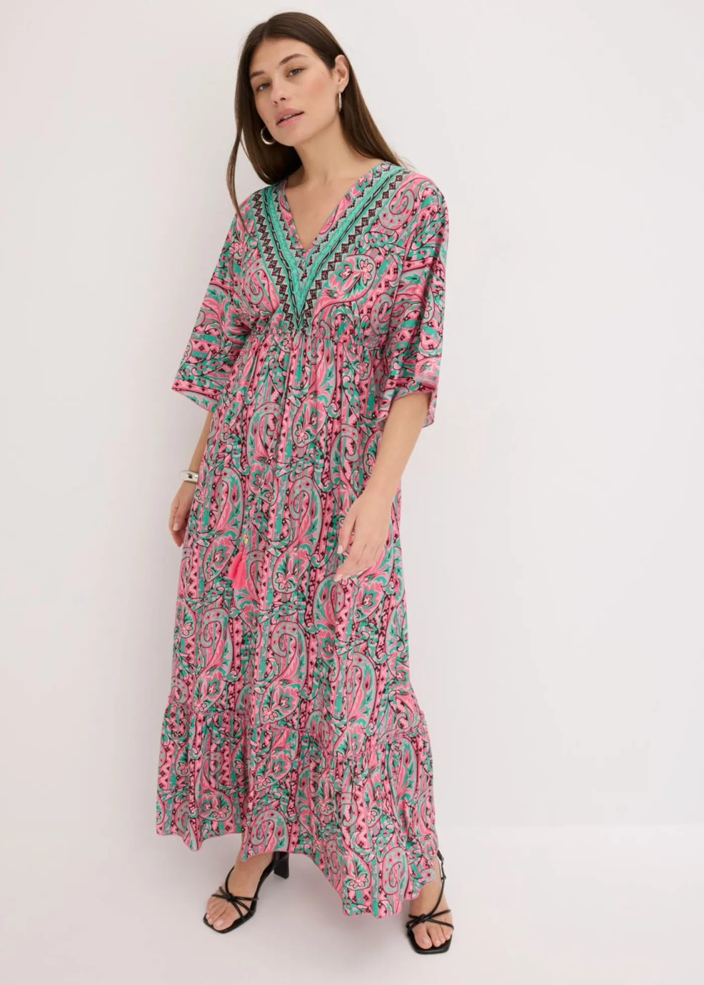 bonprix bonprix Vestido largo estampado de viscosa fluida rosa caliente/turquesa Sale
