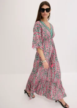 bonprix bonprix Vestido largo estampado de viscosa fluida rosa caliente/turquesa Sale