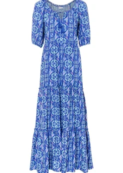 bonprix bonprix Vestido largo estampado de viscosa sostenible Azul zafiro Hot