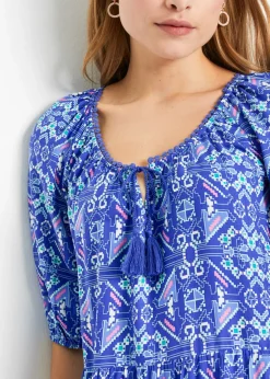 bonprix bonprix Vestido largo estampado de viscosa sostenible Azul zafiro Hot