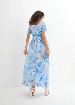 bonprix bonprix Vestido largo premamá de malla delicada azul pálido con flores Online