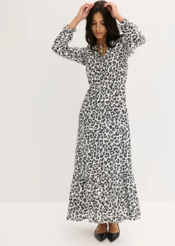 bonprix bonprix Vestido maxi estampado leo blanco lana-antracita Sale