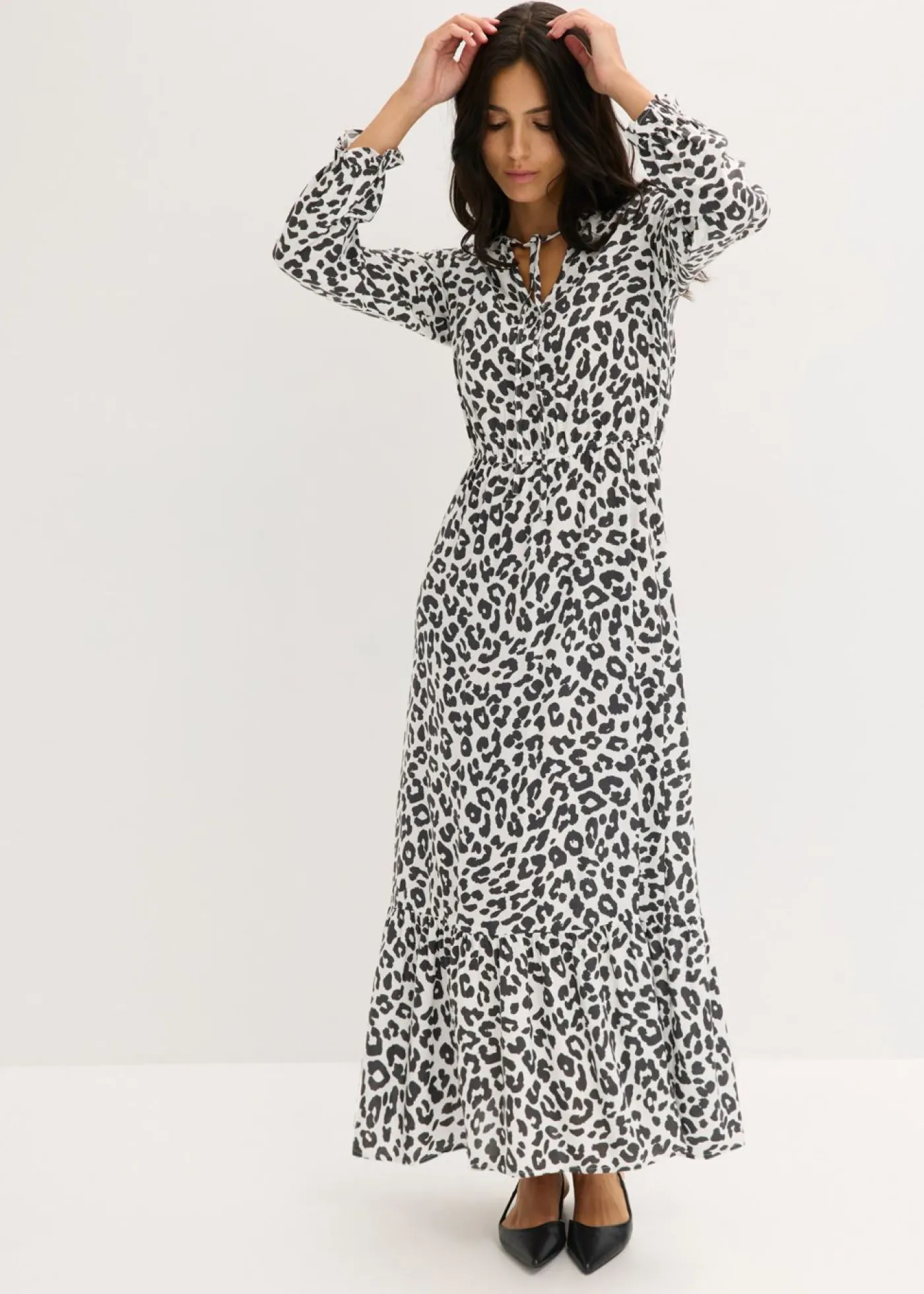 bonprix bonprix Vestido maxi estampado leo blanco lana-antracita Sale