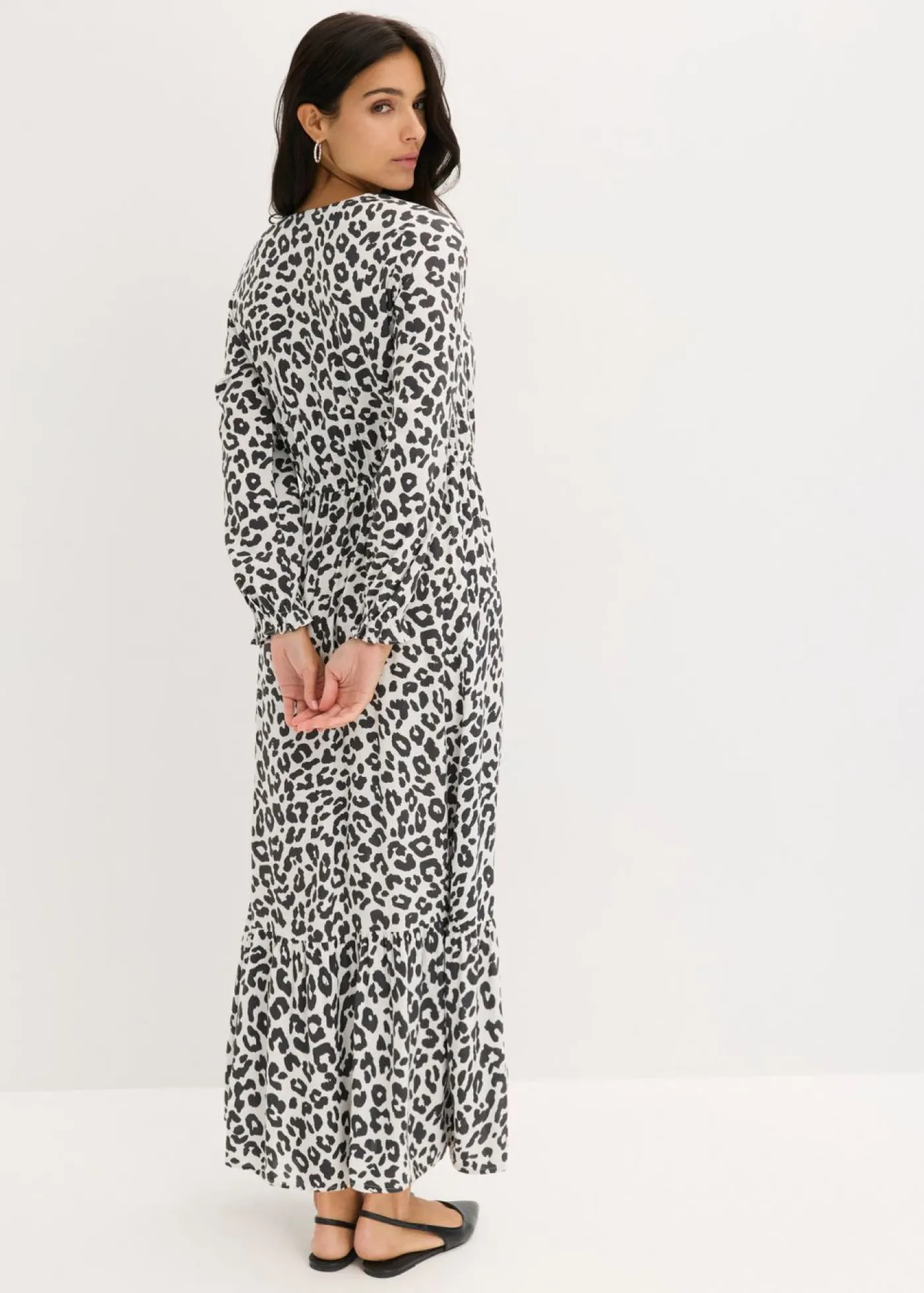 bonprix bonprix Vestido maxi estampado leo blanco lana-antracita Sale