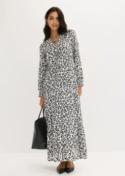 bonprix bonprix Vestido maxi estampado leo blanco lana-antracita Sale