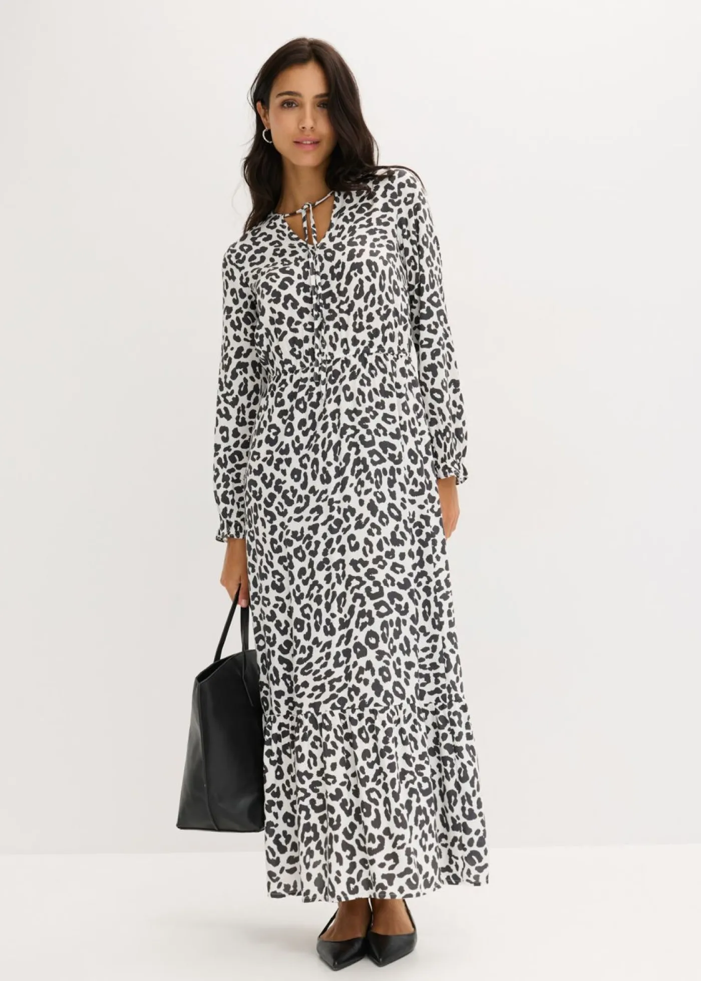 bonprix bonprix Vestido maxi estampado leo blanco lana-antracita Sale