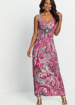 bonprix bonprix Vestido maxi con aplicaciones rosa caliente/turquesa New
