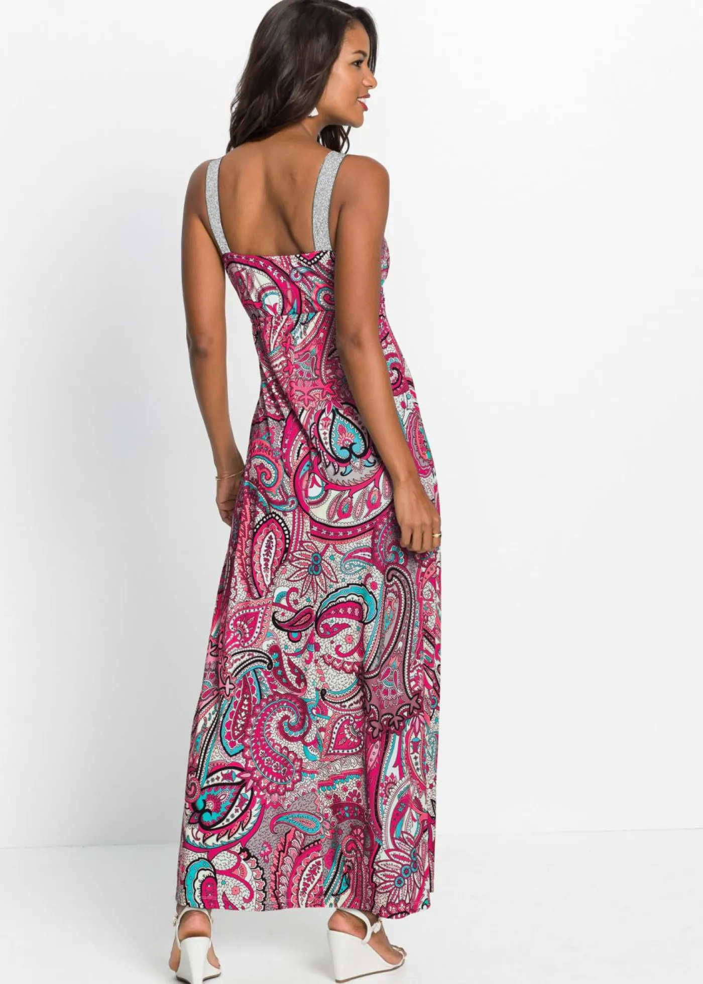 bonprix bonprix Vestido maxi con aplicaciones rosa caliente/turquesa New