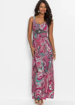 bonprix bonprix Vestido maxi con aplicaciones rosa caliente/turquesa New