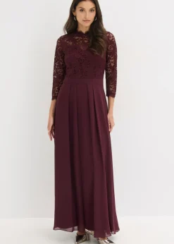bonprix bonprix Vestido maxi con encaje rojo burdeos