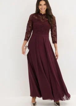 bonprix bonprix Vestido maxi con encaje rojo burdeos