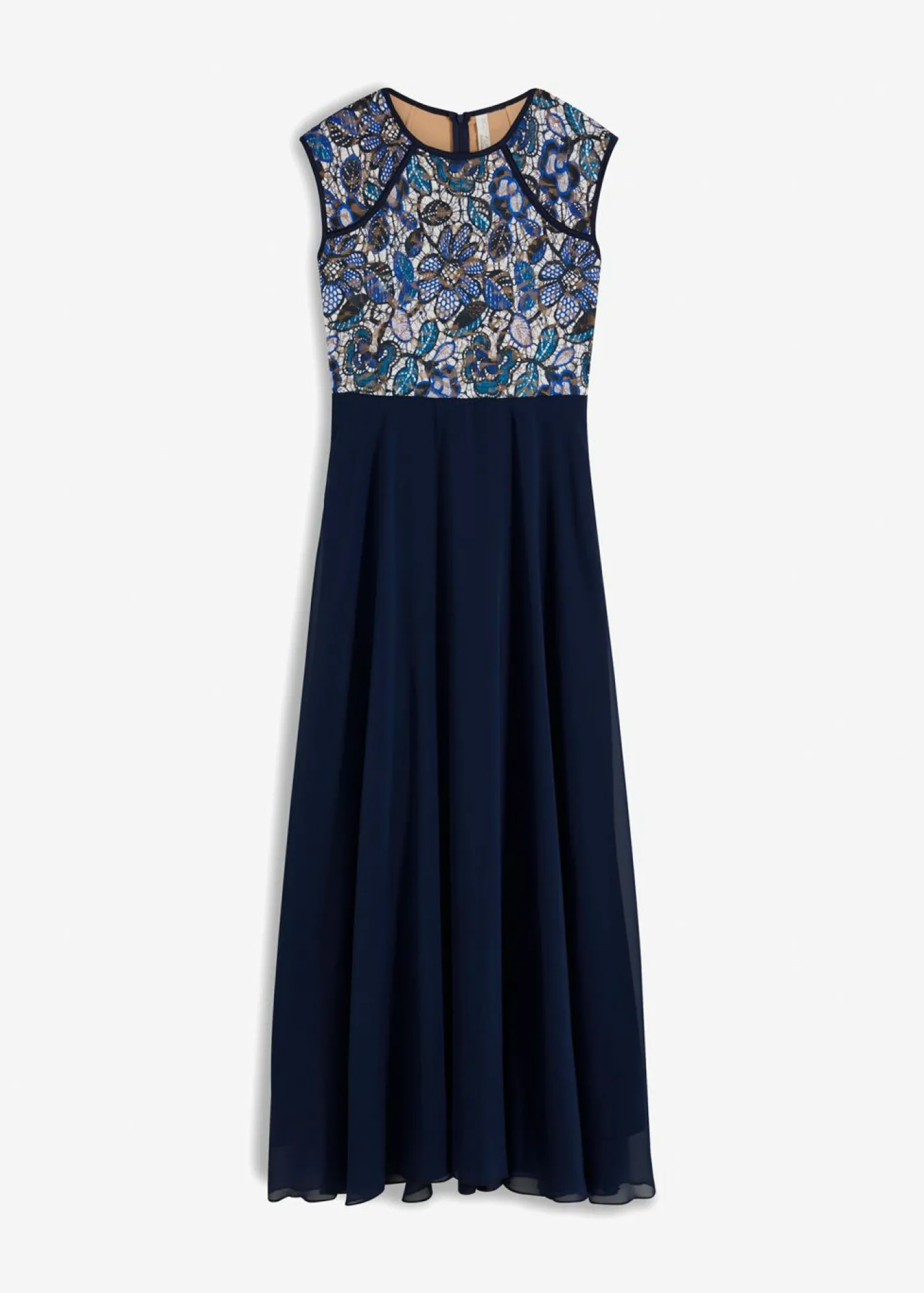 bonprix bonprix Vestido maxi con encaje Azul marino de flores Discount