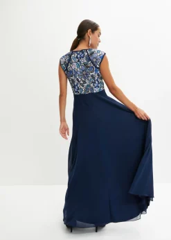 bonprix bonprix Vestido maxi con encaje Azul marino de flores Discount