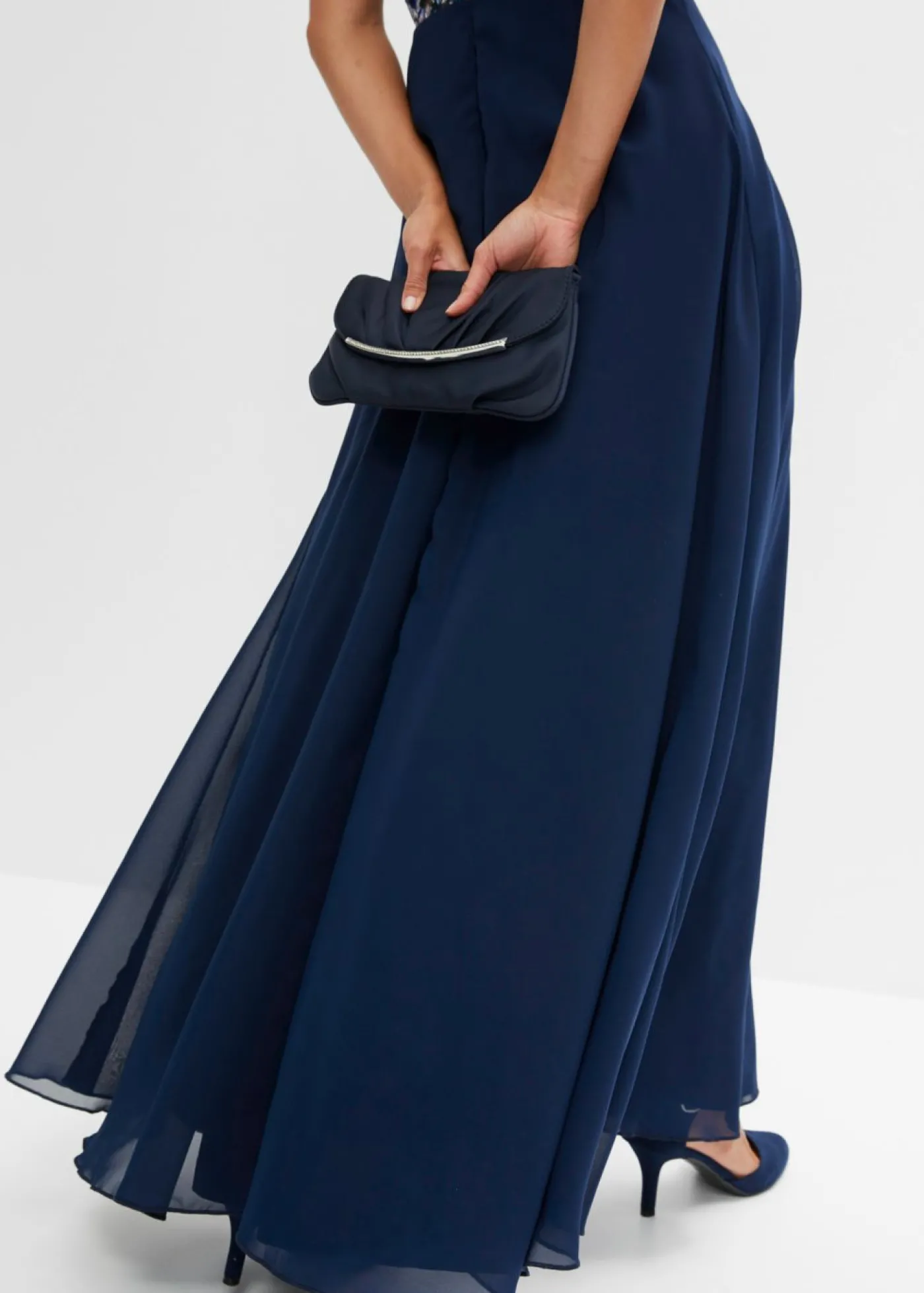 bonprix bonprix Vestido maxi con encaje Azul marino de flores Discount