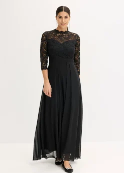bonprix bonprix Vestido maxi con encaje Negro Outlet