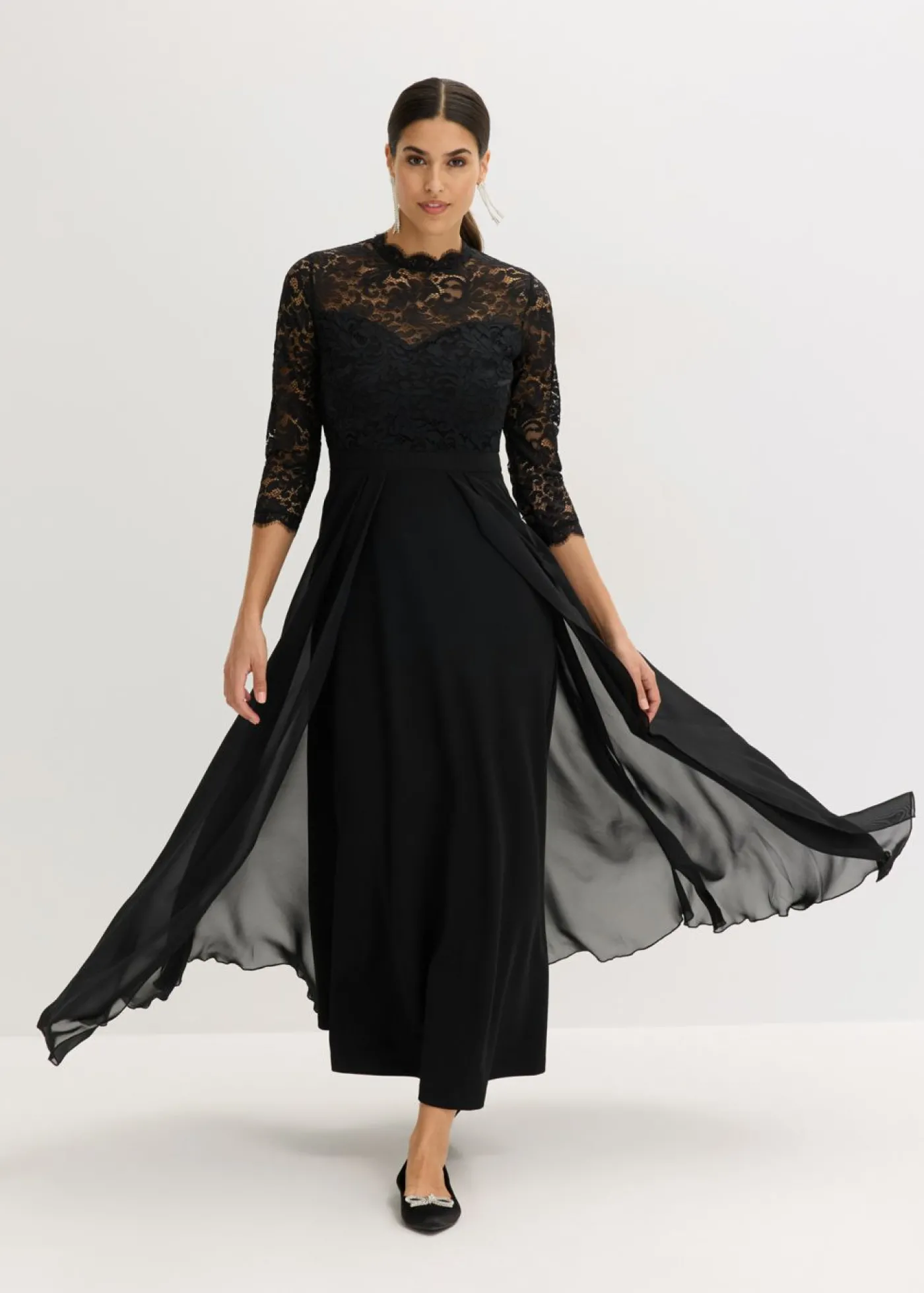 bonprix bonprix Vestido maxi con encaje Negro Outlet