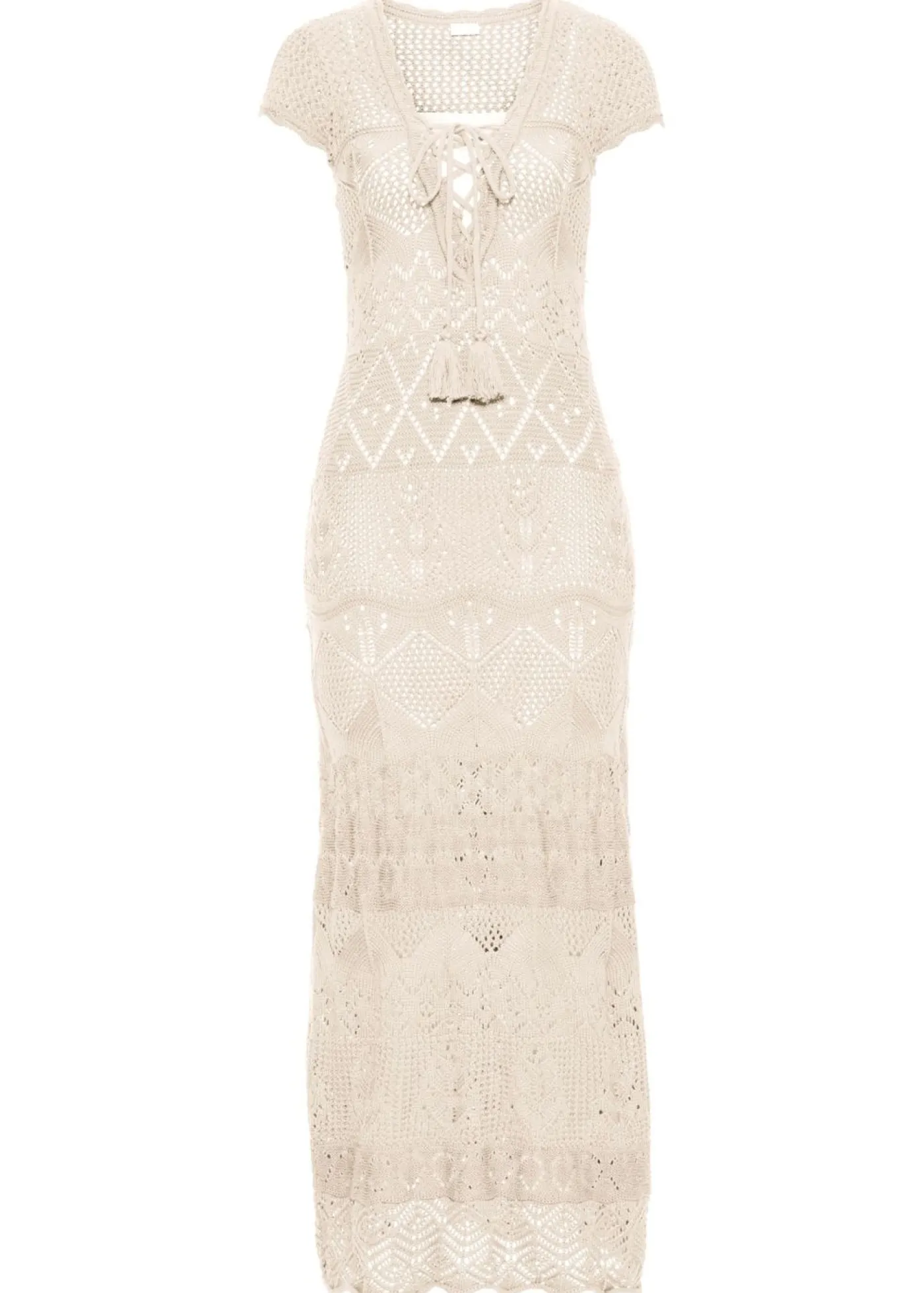 bonprix bonprix Vestido maxi de croché Crema