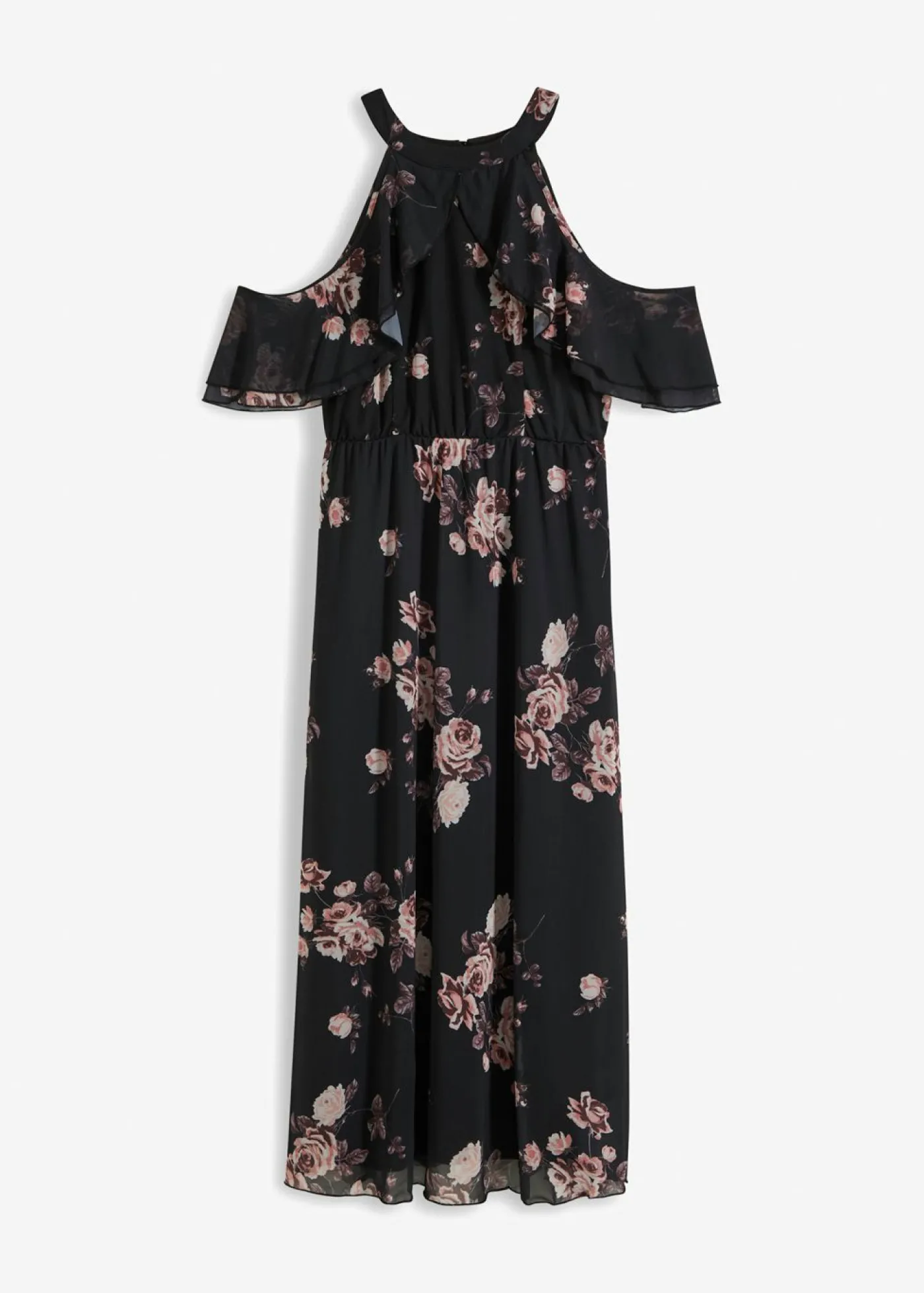bonprix bonprix Vestido maxi de malla Negro con flores Hot
