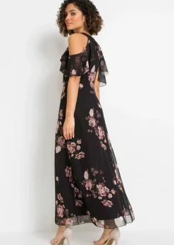 bonprix bonprix Vestido maxi de malla Negro con flores Hot