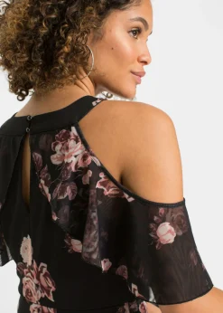 bonprix bonprix Vestido maxi de malla Negro con flores Hot